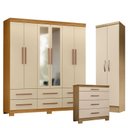 Ver imagem 1 de Guarda Roupa Casal New Kansas com Espelho com Cômoda 4 Gavetas New e Armário Multiuso New Egito