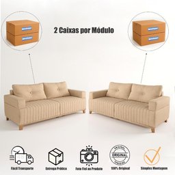 Sofá 3x2 Lugares Leona Bom Pastor Linho Bege - 5