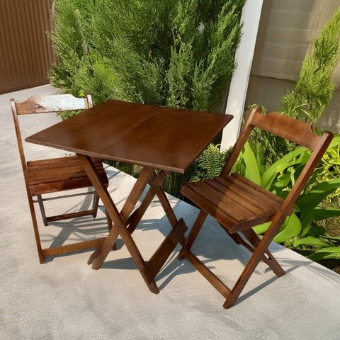 Conjunto Mesa Dobrável 70x70 Mdf com 2 Cadeiras Imbuia