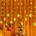 Ver imagem 1 de Pisca Cascata Estrelas 405 Leds Amarelo Fio Branco 10m 220v