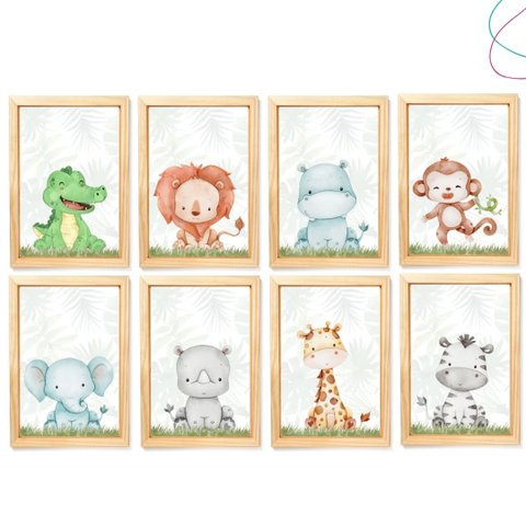 Kit 8 Quadros Decorativos Infantil Safari Baby: Pinus