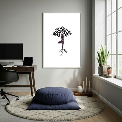 Quadro Decorativo Yoga Natural Minimalista - 70x50cm:moldura Branca