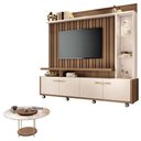 Ver imagem 1 de Estante Home Theater Titan Off White Castanho e Mesa de Centro Sky com Tampo de Vidro Castanho - Hb
