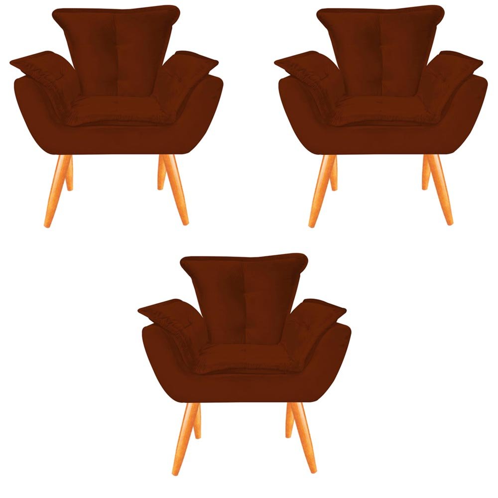 Kit 3 Poltrona Opala Decoração Luxo Pé Palito Sala Estar Escritório Recepção Clinica Veludo - 1