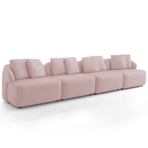 Sofá 5 Lugares para Sala de Estar Living 394cm Arlo F04 Veludo Rosê Tc-12020 - Lyam Decor