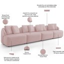 Ver imagem 4 de Sofá 5 Lugares para Sala de Estar Living 394cm Arlo F04 Veludo Rosê Tc-12020 - Lyam Decor