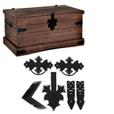 Ver imagem 1 de Kit Ferragens para Baú 14 Peças Alça Dobradiças Medalhão Preto Fosco