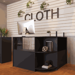 Balcão Caixa Com Vitrine e Prateleira de Vidro Em L Modelo New 134+134 x 95 x 45 cm Comac Preto - 4