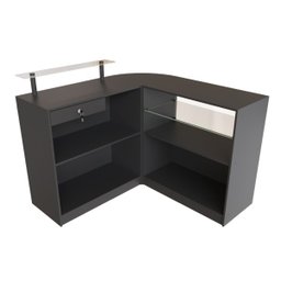 Balcão Caixa Com Vitrine e Prateleira de Vidro Em L Modelo New 134+134 x 95 x 45 cm Comac Preto - 2