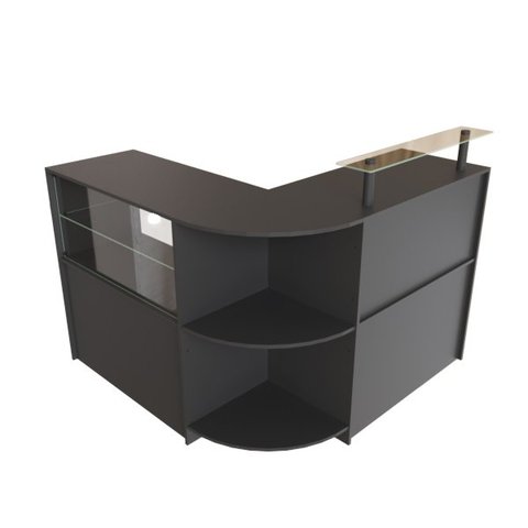 Balcão Caixa Com Vitrine e Prateleira de Vidro Em L Modelo New 134+134 x 95 x 45 cm Comac Preto