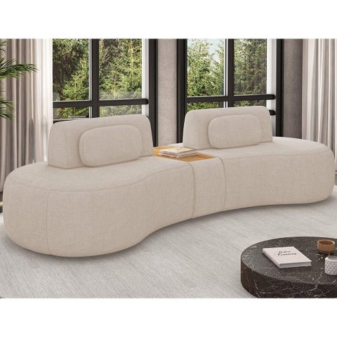 Sofá Modular Hyun 3 Lugares Retrátil 285cm Bege Linho Sala Nobre