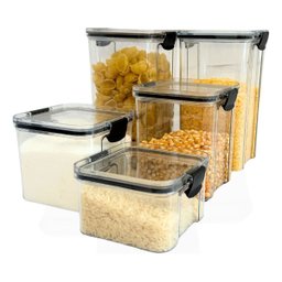 Conjunto de 5 Potes Herméticos em Acrílico Cristal com Trava - 1