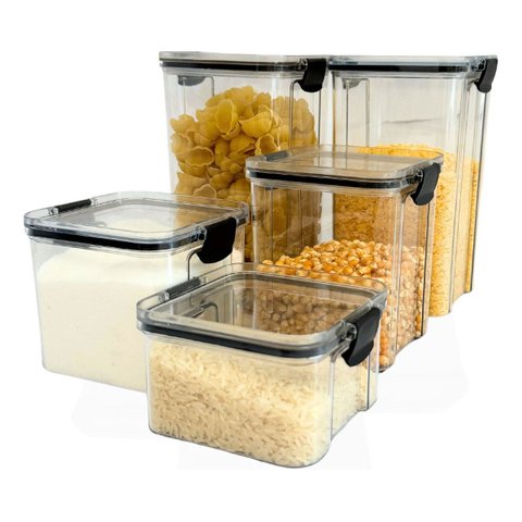 Conjunto de 5 Potes Herméticos em Acrílico Cristal com Trava