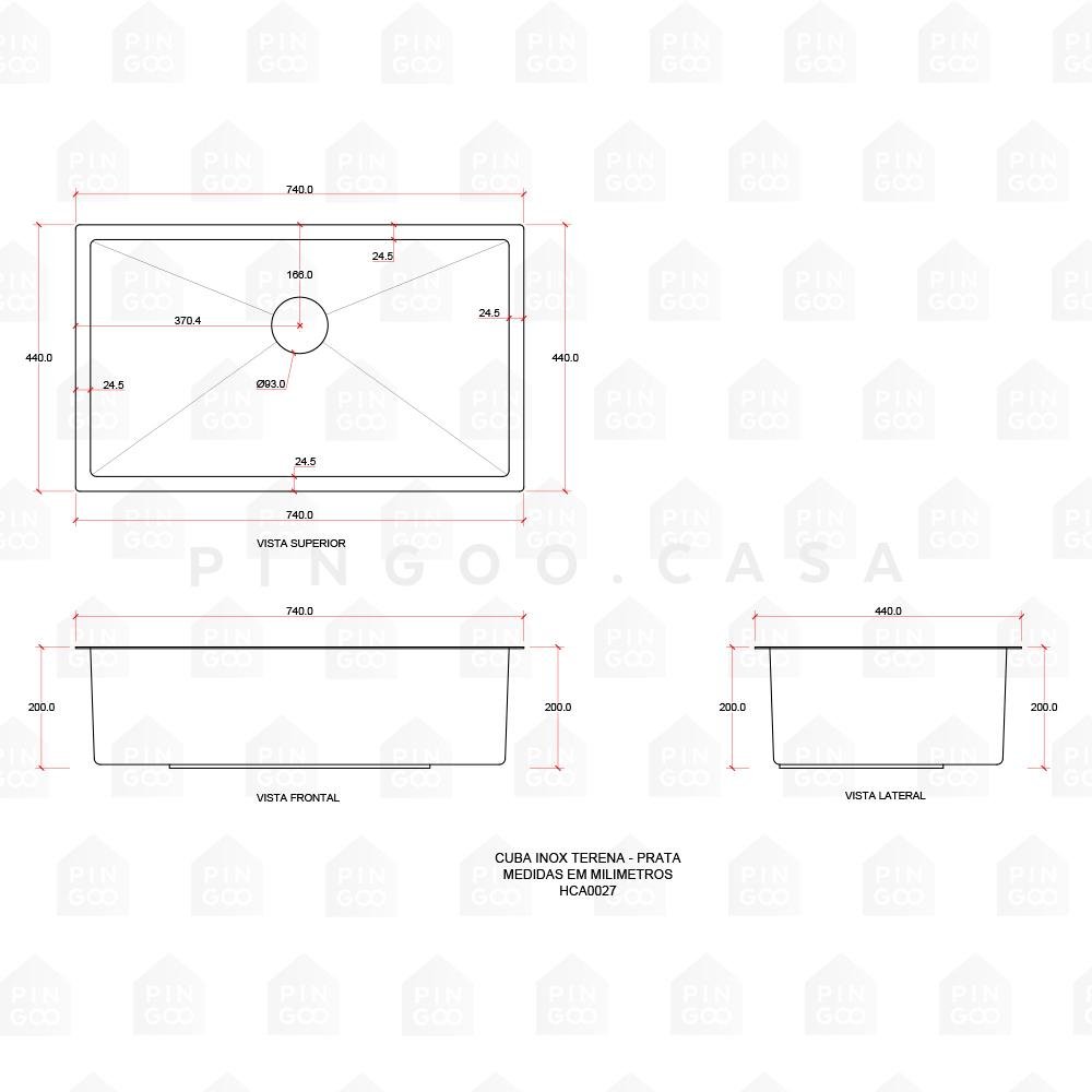 Cuba para cozinha gourmet pia aço inox com acessórios Terena 74 cm Pingoo.casa - Dourado - 4