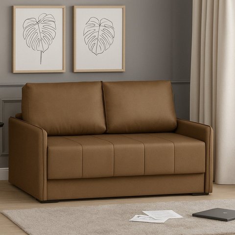 Sofá-Cama 154cm Retrátil Reclinável Linho Pés de Madeira Isis Marrom