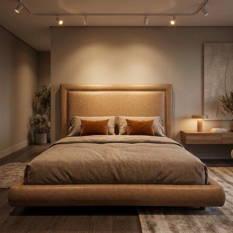 Conjunto Cama Japonesa Casal Cabeceira Alta Estofada Courino Premiun Luxo Alto Padrão Clean Mo