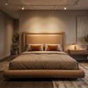 Ver imagem 1 de Conjunto Cama Japonesa Casal Cabeceira Alta Estofada Courino Premiun Luxo Alto Padrão Clean Mo