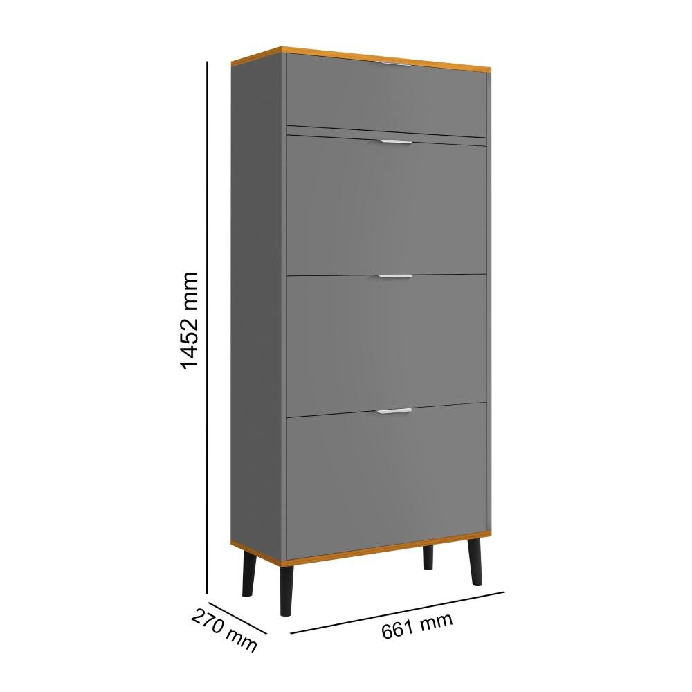 Sapateira Vertical Sapatos Retrô 3 Portas 1 Gaveta Itália Cinza/nature - 5