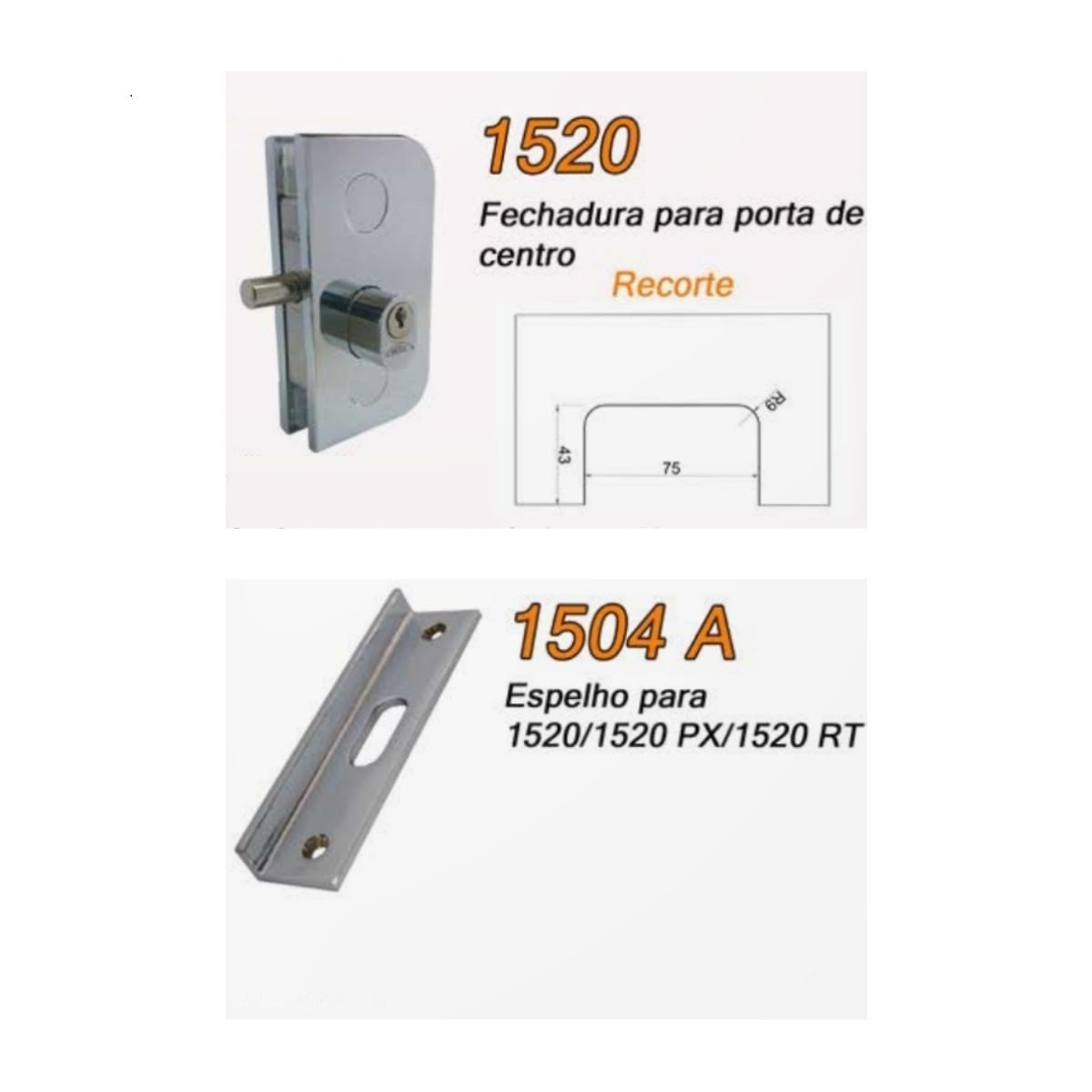 Fechadura 1520 + contra fechadura 1504A v/a para porta de vidro temperado blindex - Cromado - 2