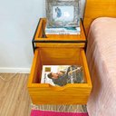 Ver imagem 3 de Mesa Lateral com Gaveta Industrial de Ferro e Madeira Carvalho e Preto