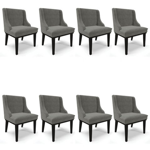 Kit 8 Cadeiras Estofadas para Sala de Jantar Base Fixa de Madeira Preto Lia Suede Grafite - Ibiza