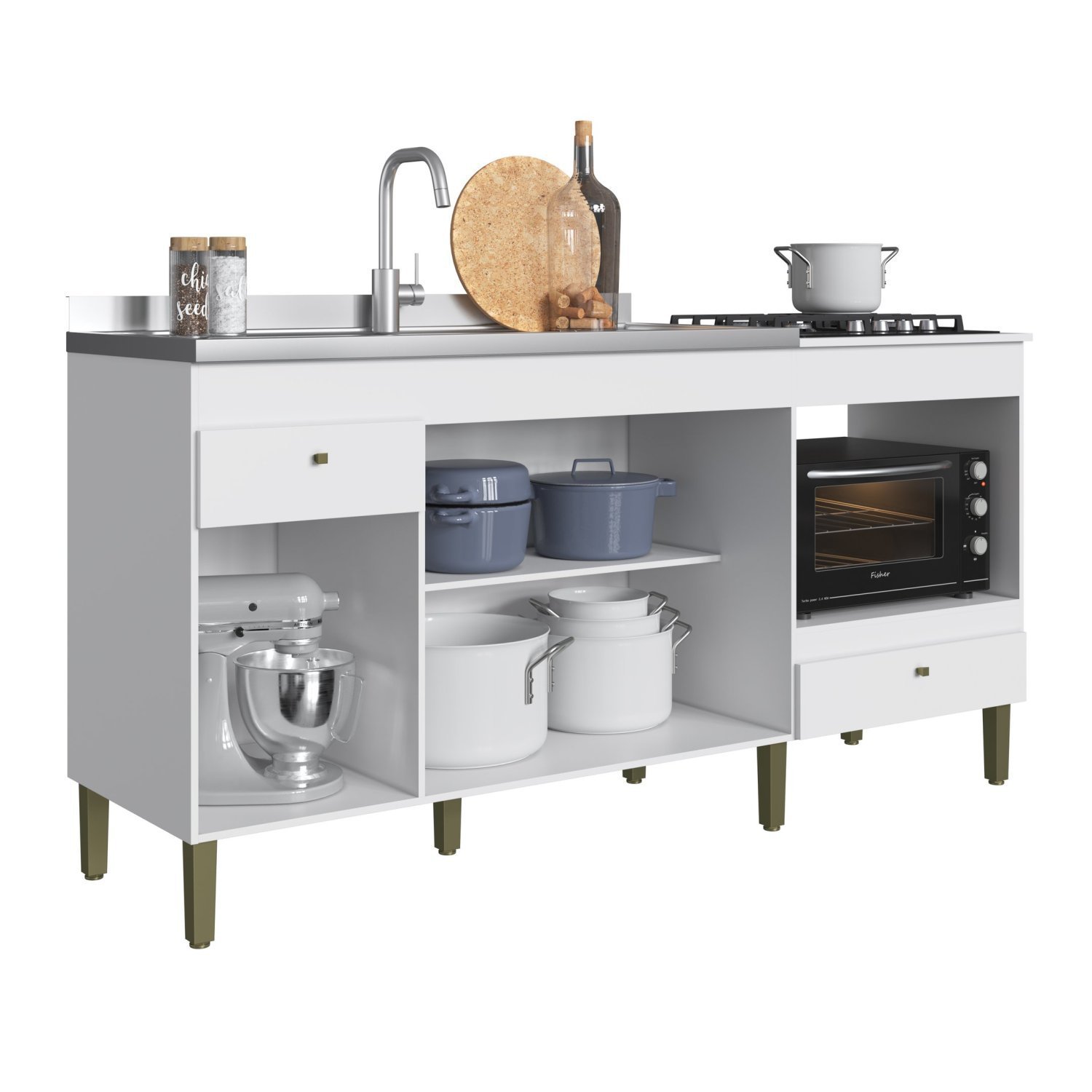 Balcão de Cozinha Multiuso 180cm BM06  Branco - 2