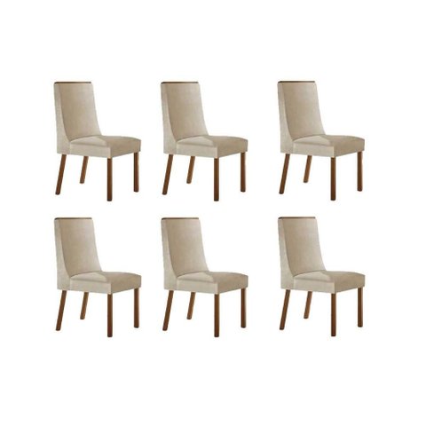 Kit 6 Cadeiras de Cozinha Dakota 6 un Naturalle/Suede Creme - Rufato