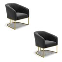 Ver imagem 1 de Kit 02 Poltronas Stella Suede Preto Base Industrial Dourada - D’Rossi