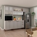 Ver imagem 1 de Cozinha Completa Iluminata 8 Portas 3 Gavetas 100% Mdf com Vidro Branco/fendi/mineral - Genialflex