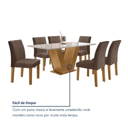 Conjunto Sala de Jantar Mesa 160x80cm Tampo MDF/Vidro com 6 Cadeiras Espanha Yescasa - 8