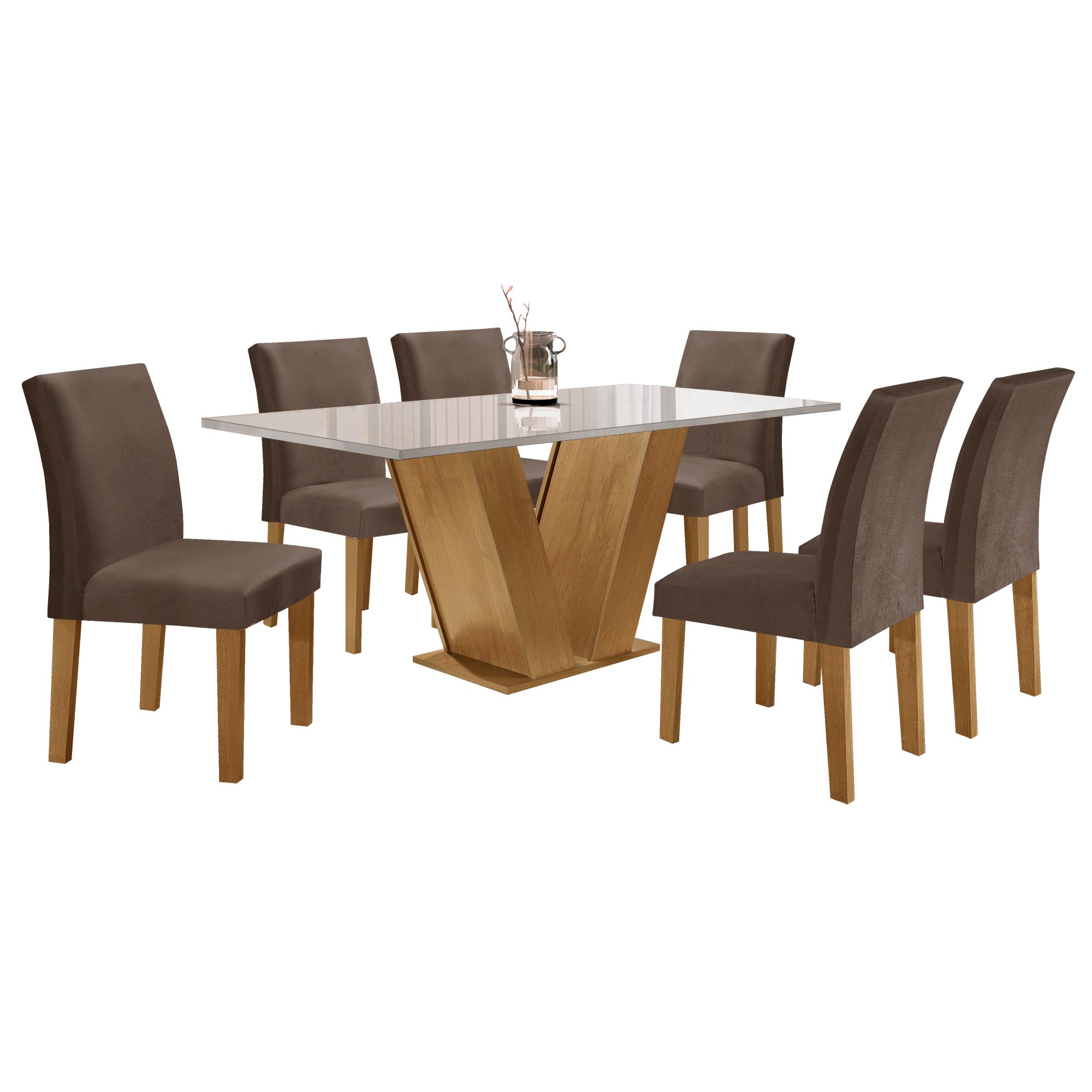 Conjunto Sala de Jantar Mesa 160x80cm Tampo MDF/Vidro com 6 Cadeiras Espanha Yescasa - 11