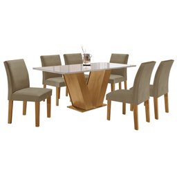 Conjunto Sala de Jantar Mesa 160x80cm Tampo MDF/Vidro com 6 Cadeiras Espanha Yescasa - 14