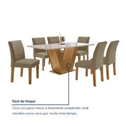 Conjunto Sala de Jantar Mesa 160x80cm Tampo MDF/Vidro com 6 Cadeiras Espanha Yescasa - 8