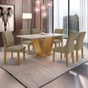 Ver imagem 1 de Conjunto Sala de Jantar Mesa 6 Cadeiras Tampo de Vidro Espanha Marrom Cinamomo/Off White/Bege