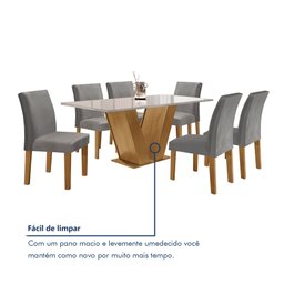 Conjunto Sala de Jantar Mesa 160x80cm Tampo MDF/Vidro com 6 Cadeiras Espanha Yescasa - 8