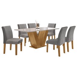 Conjunto Sala de Jantar Mesa 160x80cm Tampo MDF/Vidro com 6 Cadeiras Espanha Yescasa - 14