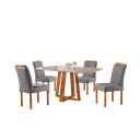 Ver imagem 2 de Conjunto Sala de Jantar 4 Lugares Mesa e Cadeiras Madeira Maciça 1.20x0.80 Linho Cinza Mescla