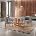 Ver imagem 1 de Conjunto Sala de Jantar 4 Lugares Mesa e Cadeiras Madeira Maciça 1.20x0.80 Linho Cinza Mescla