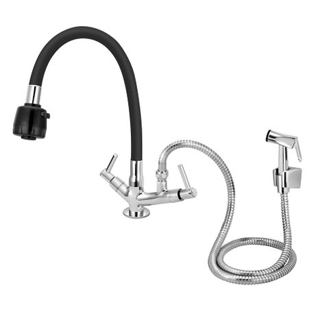 Torneira Coz. Mesa Duplo Jato Preto Multifuncional C/Ducha