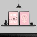 Ver imagem 2 de Kit 2 Quadros Home Office Feminino 33x24cm - com vidro:Madeira preta