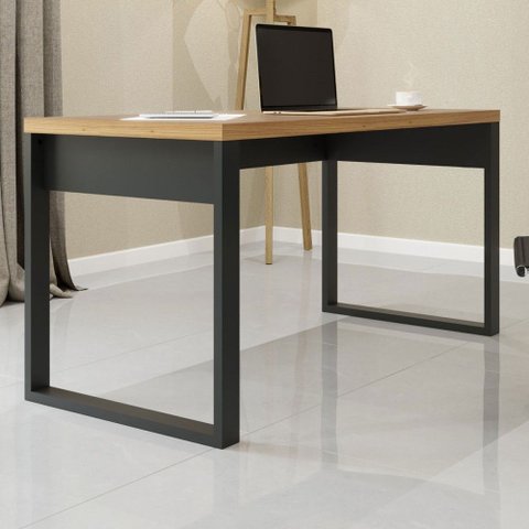 Mesa Escrivaninha 100% Mdf Industrial Concept 135 Cm Freijó/preto Fosco - Panorama Móveis