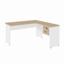 Ver imagem 2 de Mesa Escrivaninha 30mm 150cm em L com Gaveteiro Pés Painel F5 Office Cor:Macadâmia com Branco