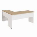 Ver imagem 6 de Mesa Escrivaninha 30mm 150cm em L com Gaveteiro Pés Painel F5 Office Cor:Macadâmia com Branco