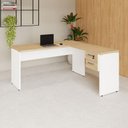 Ver imagem 7 de Mesa Escrivaninha 30mm 150cm em L com Gaveteiro Pés Painel F5 Office Cor:Macadâmia com Branco