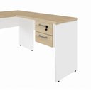 Ver imagem 4 de Mesa Escrivaninha 30mm 150cm em L com Gaveteiro Pés Painel F5 Office Cor:Macadâmia com Branco
