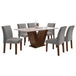 Conjunto Sala de Jantar Mesa 160x80cm Tampo Mdf/vidro com 6 Cadeiras Espanha Yescasa - 14