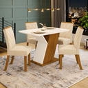 Ver imagem 1 de Conjunto Sala Jantar Lupita Casa 812 Mesa 120cm Tampo MDF Vidro 4 Cadeiras Estofadas Moderno