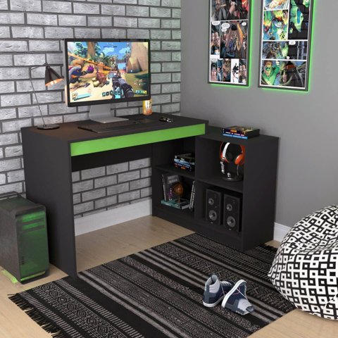 Mesa Gamer com 4 Nichos Mdp Preto/verde B240