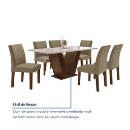 Conjunto Sala de Jantar 1 Mesa 160x80cm Tampo MDF/Vidro 6 Cadeiras Espanha Yescasa - 8