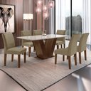 Ver imagem 1 de Conjunto Sala de Jantar Mesa 6 Cadeiras Tampo de Vidro Espanha Yescasa Marrom Chocolate/Off White/Bege
